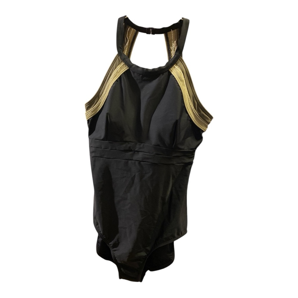 Fanrasizer Black and olive green One Piece Swimsuit with Halter Neck
